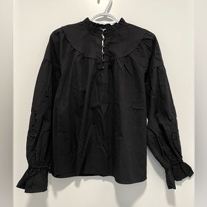 NEW Ultra Pink Top with Embroidered Balloon Sleeves (size S, runs big)